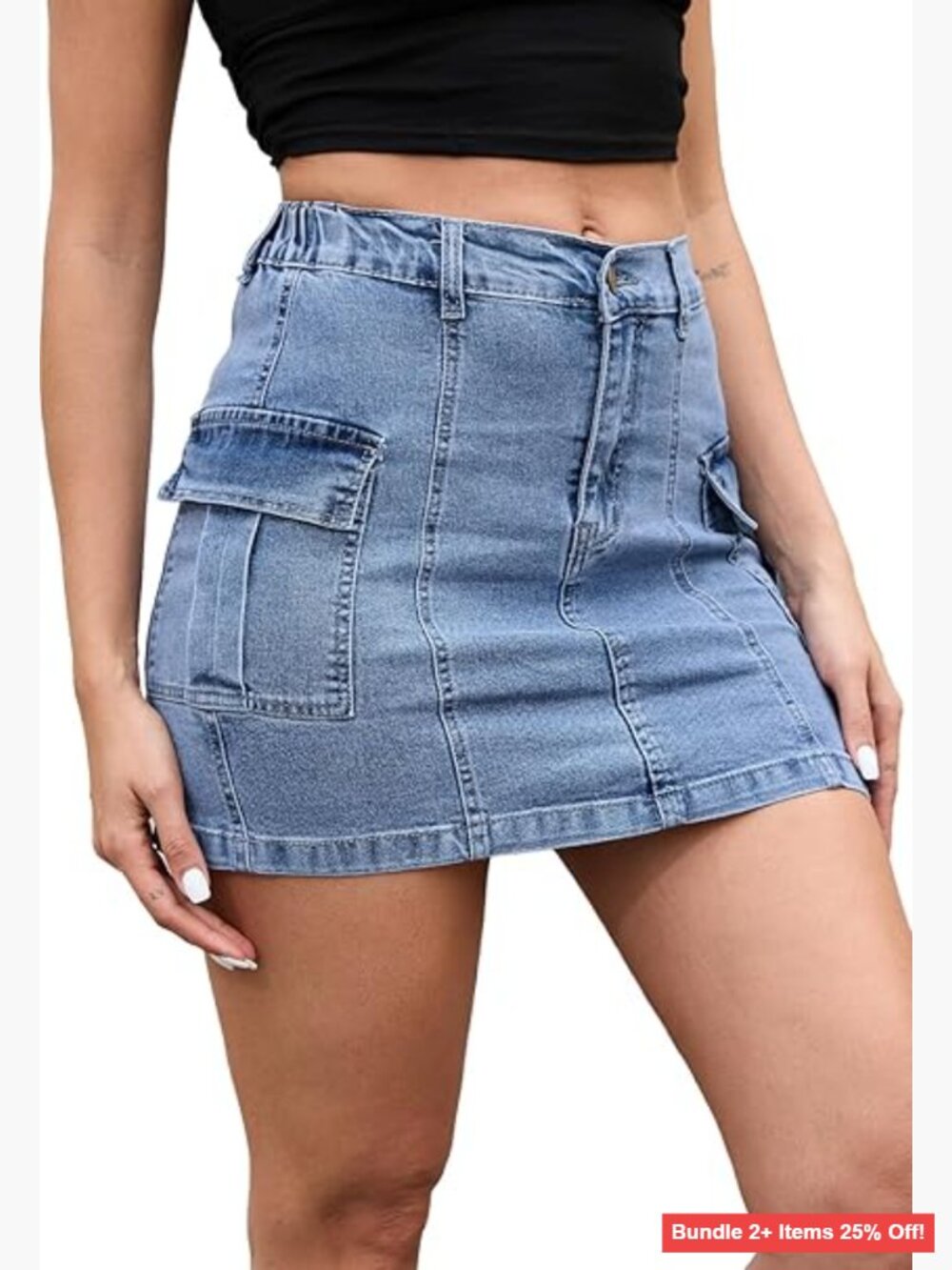 Cargo Mini Skirt Low Waist Bodycon Stretchy Y2K Style with Flap Pocket